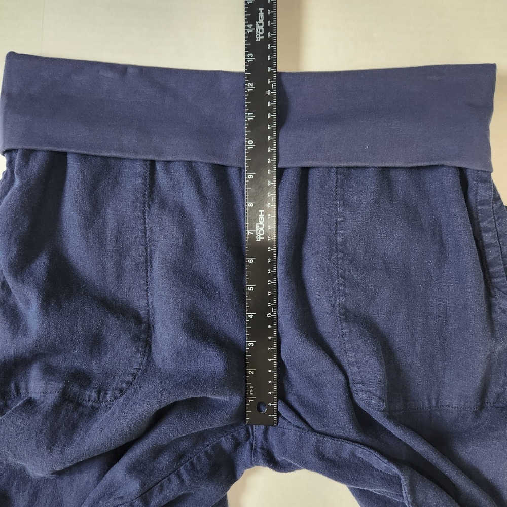 Hei Hei Anthropologie Navy Blue Linen Blend Wide Leg Foldover Waist Pants L - Picture 5 of 9